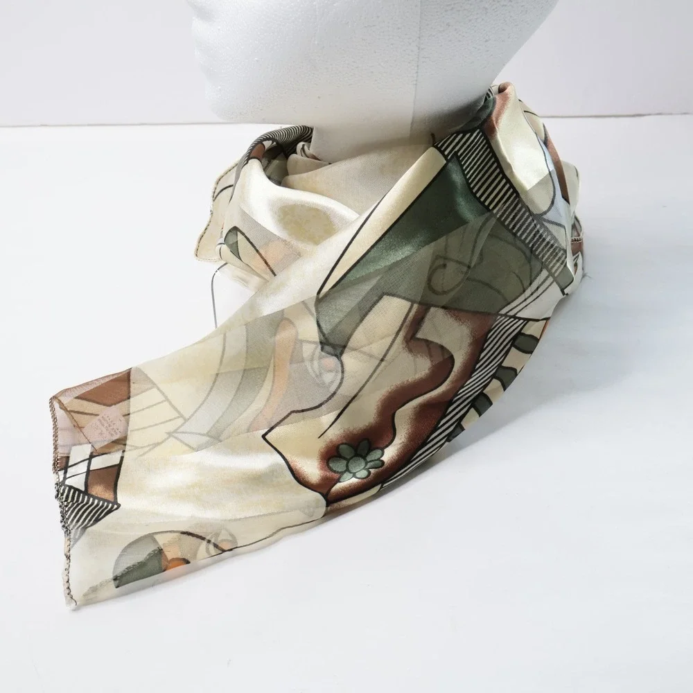 Vintage‎ Abstract Face Cubist Art Scarf Sheer Geometric Earth Tones 13x60